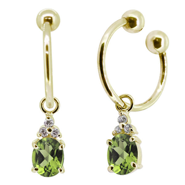 揺れる オーバル 大粒 フープイヤリング レディース イヤーカフ 選べる誕生石 Oval Hoop Earring 天然石 k10 k18 pt900 ノンホールピアス 両耳用
