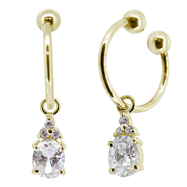 揺れる オーバル 大粒 フープイヤリング レディース イヤーカフ 選べる誕生石 Oval Hoop Earring 天然石 k10 k18 pt900 ノンホールピアス 両耳用