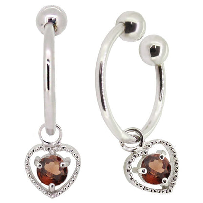 フープイヤリング レディース ハート 一粒 イヤーカフ 選べる誕生石 K10 K18 PT900 揺れる 天然石 Heart Hoop Earring 両耳セット オープンハート