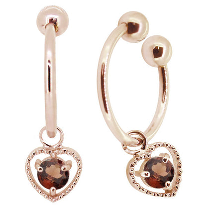 フープイヤリング レディース ハート 一粒 イヤーカフ 選べる誕生石 K10 K18 PT900 揺れる 天然石 Heart Hoop Earring 両耳セット オープンハート