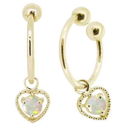 フープイヤリング レディース ハート 一粒 イヤーカフ 選べる誕生石 K10 K18 PT900 揺れる 天然石 Heart Hoop Earring 両耳セット オープンハート