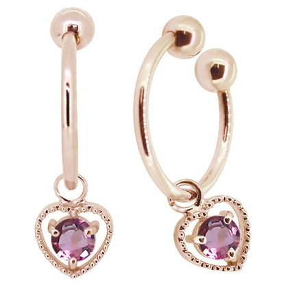 フープイヤリング レディース ハート 一粒 イヤーカフ 選べる誕生石 K10 K18 PT900 揺れる 天然石 Heart Hoop Earring 両耳セット オープンハート