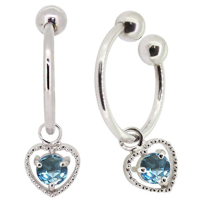 フープイヤリング レディース ハート 一粒 イヤーカフ 選べる誕生石 K10 K18 PT900 揺れる 天然石 Heart Hoop Earring 両耳セット オープンハート