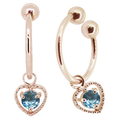 フープイヤリング レディース ハート 一粒 イヤーカフ 選べる誕生石 K10 K18 PT900 揺れる 天然石 Heart Hoop Earring 両耳セット オープンハート