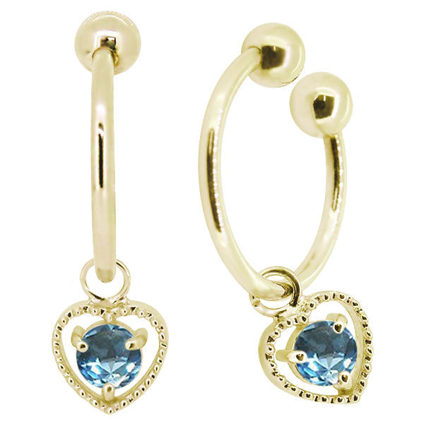 フープイヤリング レディース ハート 一粒 イヤーカフ 選べる誕生石 K10 K18 PT900 揺れる 天然石 Heart Hoop Earring 両耳セット オープンハート