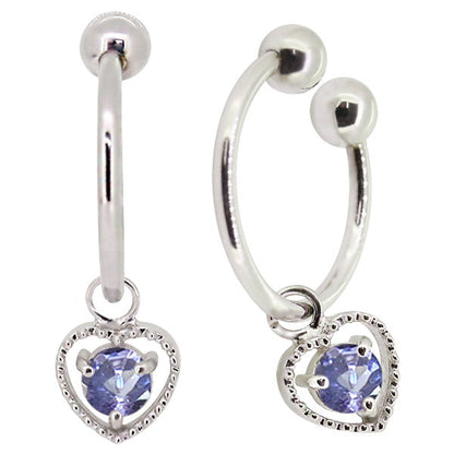 フープイヤリング レディース ハート 一粒 イヤーカフ 選べる誕生石 K10 K18 PT900 揺れる 天然石 Heart Hoop Earring 両耳セット オープンハート