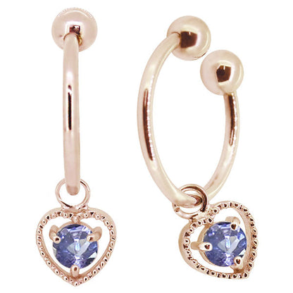 フープイヤリング レディース ハート 一粒 イヤーカフ 選べる誕生石 K10 K18 PT900 揺れる 天然石 Heart Hoop Earring 両耳セット オープンハート