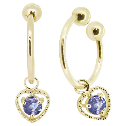フープイヤリング レディース ハート 一粒 イヤーカフ 選べる誕生石 K10 K18 PT900 揺れる 天然石 Heart Hoop Earring 両耳セット オープンハート