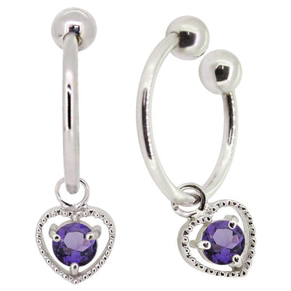フープイヤリング レディース ハート 一粒 イヤーカフ 選べる誕生石 K10 K18 PT900 揺れる 天然石 Heart Hoop Earring 両耳セット オープンハート