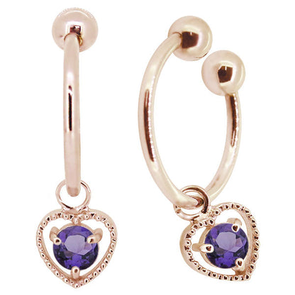フープイヤリング レディース ハート 一粒 イヤーカフ 選べる誕生石 K10 K18 PT900 揺れる 天然石 Heart Hoop Earring 両耳セット オープンハート