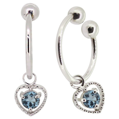 フープイヤリング レディース ハート 一粒 イヤーカフ 選べる誕生石 K10 K18 PT900 揺れる 天然石 Heart Hoop Earring 両耳セット オープンハート