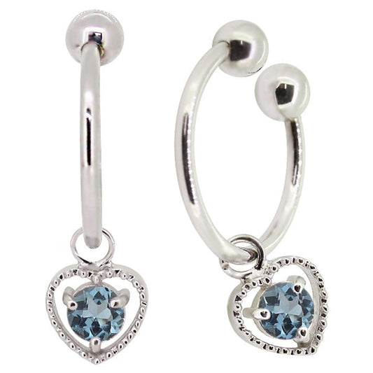 フープイヤリング レディース ハート 一粒 イヤーカフ 選べる誕生石 K10 K18 PT900 揺れる 天然石 Heart Hoop Earring 両耳セット オープンハート
