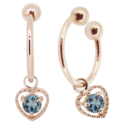 フープイヤリング レディース ハート 一粒 イヤーカフ 選べる誕生石 K10 K18 PT900 揺れる 天然石 Heart Hoop Earring 両耳セット オープンハート