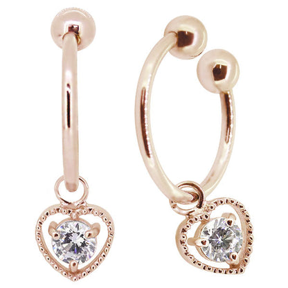 フープイヤリング レディース ハート 一粒 イヤーカフ 選べる誕生石 K10 K18 PT900 揺れる 天然石 Heart Hoop Earring 両耳セット オープンハート