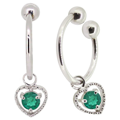 フープイヤリング レディース ハート 一粒 イヤーカフ 選べる誕生石 K10 K18 PT900 揺れる 天然石 Heart Hoop Earring 両耳セット オープンハート