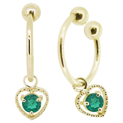 フープイヤリング レディース ハート 一粒 イヤーカフ 選べる誕生石 K10 K18 PT900 揺れる 天然石 Heart Hoop Earring 両耳セット オープンハート