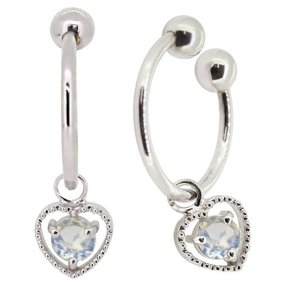 フープイヤリング レディース ハート 一粒 イヤーカフ 選べる誕生石 K10 K18 PT900 揺れる 天然石 Heart Hoop Earring 両耳セット オープンハート