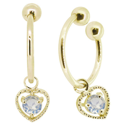 フープイヤリング レディース ハート 一粒 イヤーカフ 選べる誕生石 K10 K18 PT900 揺れる 天然石 Heart Hoop Earring 両耳セット オープンハート