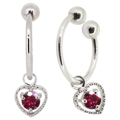 フープイヤリング レディース ハート 一粒 イヤーカフ 選べる誕生石 K10 K18 PT900 揺れる 天然石 Heart Hoop Earring 両耳セット オープンハート