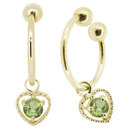 フープイヤリング レディース ハート 一粒 イヤーカフ 選べる誕生石 K10 K18 PT900 揺れる 天然石 Heart Hoop Earring 両耳セット オープンハート