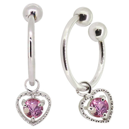 フープイヤリング レディース ハート 一粒 イヤーカフ 選べる誕生石 K10 K18 PT900 揺れる 天然石 Heart Hoop Earring 両耳セット オープンハート