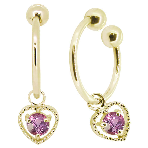 フープイヤリング レディース ハート 一粒 イヤーカフ 選べる誕生石 K10 K18 PT900 揺れる 天然石 Heart Hoop Earring 両耳セット オープンハート