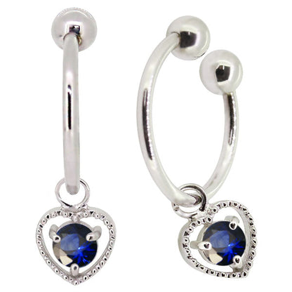 フープイヤリング レディース ハート 一粒 イヤーカフ 選べる誕生石 K10 K18 PT900 揺れる 天然石 Heart Hoop Earring 両耳セット オープンハート