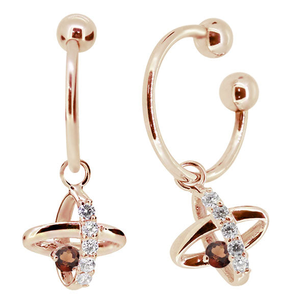 レディース イヤーカフ 揺れる チャーム 星 宇宙 Ear Cuff 選べる誕生石 10金 18金 プラチナ 天然石 フープイヤリング Hoop Earring 両耳