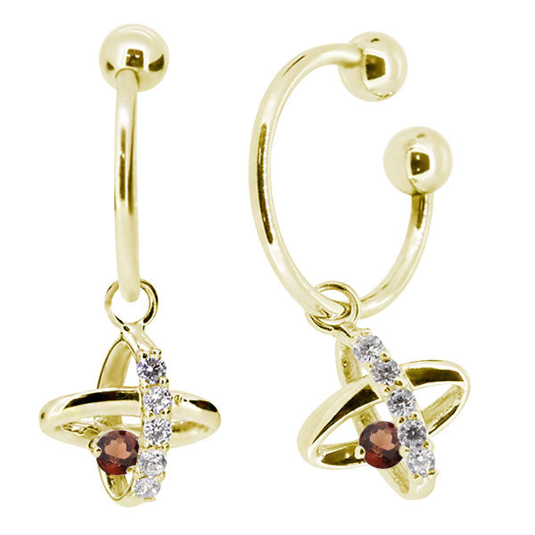 レディース イヤーカフ 揺れる チャーム 星 宇宙 Ear Cuff 選べる誕生石 10金 18金 プラチナ 天然石 フープイヤリング Hoop Earring 両耳