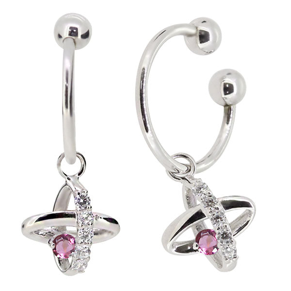 レディース イヤーカフ 揺れる チャーム 星 宇宙 Ear Cuff 選べる誕生石 10金 18金 プラチナ 天然石 フープイヤリング Hoop Earring 両耳