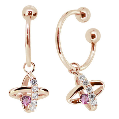 レディース イヤーカフ 揺れる チャーム 星 宇宙 Ear Cuff 選べる誕生石 10金 18金 プラチナ 天然石 フープイヤリング Hoop Earring 両耳