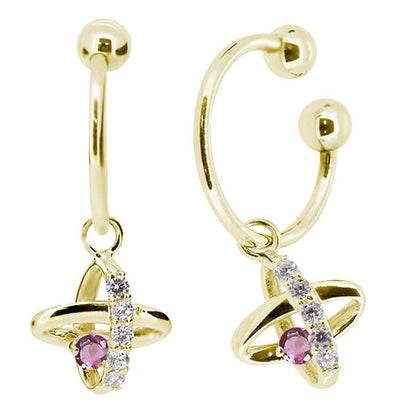 レディース イヤーカフ 揺れる チャーム 星 宇宙 Ear Cuff 選べる誕生石 10金 18金 プラチナ 天然石 フープイヤリング Hoop Earring 両耳