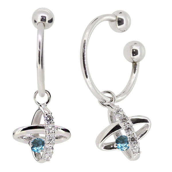 レディース イヤーカフ 揺れる チャーム 星 宇宙 Ear Cuff 選べる誕生石 10金 18金 プラチナ 天然石 フープイヤリング Hoop Earring 両耳