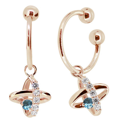 レディース イヤーカフ 揺れる チャーム 星 宇宙 Ear Cuff 選べる誕生石 10金 18金 プラチナ 天然石 フープイヤリング Hoop Earring 両耳
