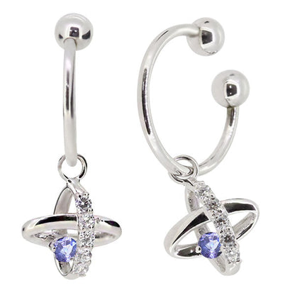 レディース イヤーカフ 揺れる チャーム 星 宇宙 Ear Cuff 選べる誕生石 10金 18金 プラチナ 天然石 フープイヤリング Hoop Earring 両耳