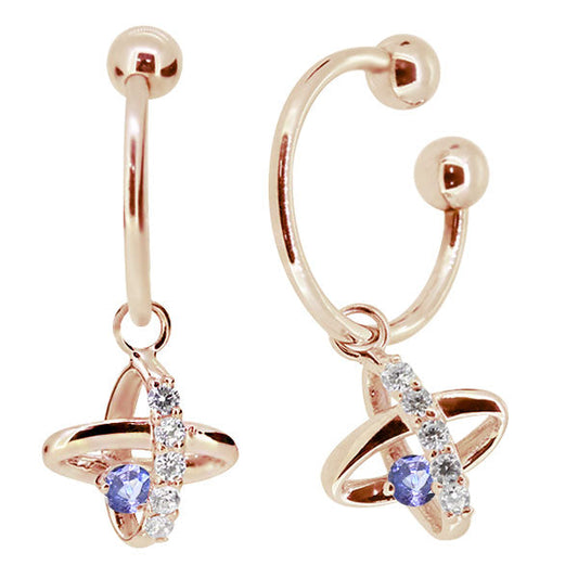 レディース イヤーカフ 揺れる チャーム 星 宇宙 Ear Cuff 選べる誕生石 10金 18金 プラチナ 天然石 フープイヤリング Hoop Earring 両耳