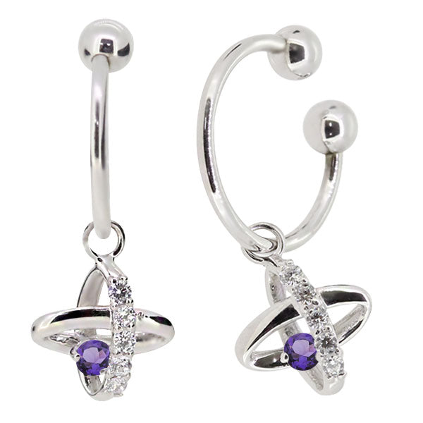 レディース イヤーカフ 揺れる チャーム 星 宇宙 Ear Cuff 選べる誕生石 10金 18金 プラチナ 天然石 フープイヤリング Hoop Earring 両耳