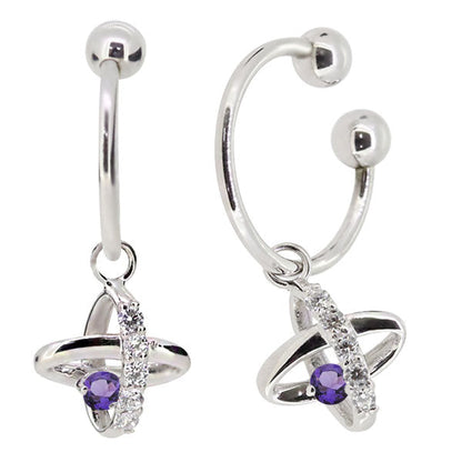レディース イヤーカフ 揺れる チャーム 星 宇宙 Ear Cuff 選べる誕生石 10金 18金 プラチナ 天然石 フープイヤリング Hoop Earring 両耳