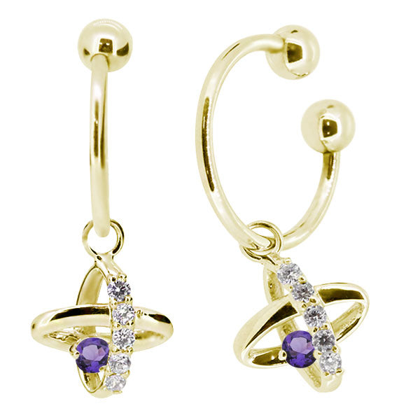 レディース イヤーカフ 揺れる チャーム 星 宇宙 Ear Cuff 選べる誕生石 10金 18金 プラチナ 天然石 フープイヤリング Hoop Earring 両耳