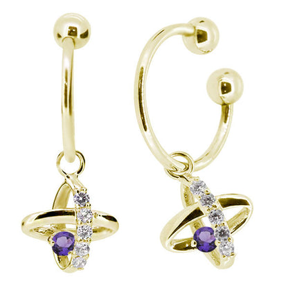 レディース イヤーカフ 揺れる チャーム 星 宇宙 Ear Cuff 選べる誕生石 10金 18金 プラチナ 天然石 フープイヤリング Hoop Earring 両耳