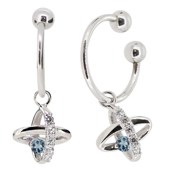 レディース イヤーカフ 揺れる チャーム 星 宇宙 Ear Cuff 選べる誕生石 10金 18金 プラチナ 天然石 フープイヤリング Hoop Earring 両耳