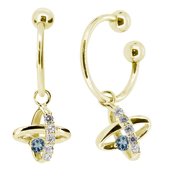 レディース イヤーカフ 揺れる チャーム 星 宇宙 Ear Cuff 選べる誕生石 10金 18金 プラチナ 天然石 フープイヤリング Hoop Earring 両耳