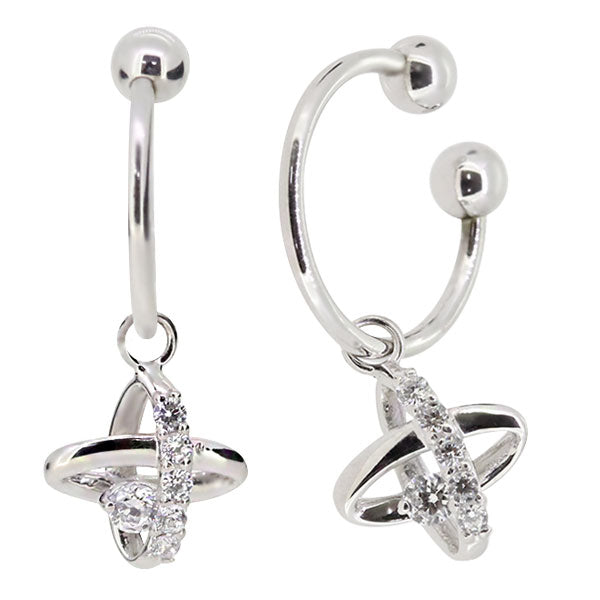 レディース イヤーカフ 揺れる チャーム 星 宇宙 Ear Cuff 選べる誕生石 10金 18金 プラチナ 天然石 フープイヤリング Hoop Earring 両耳