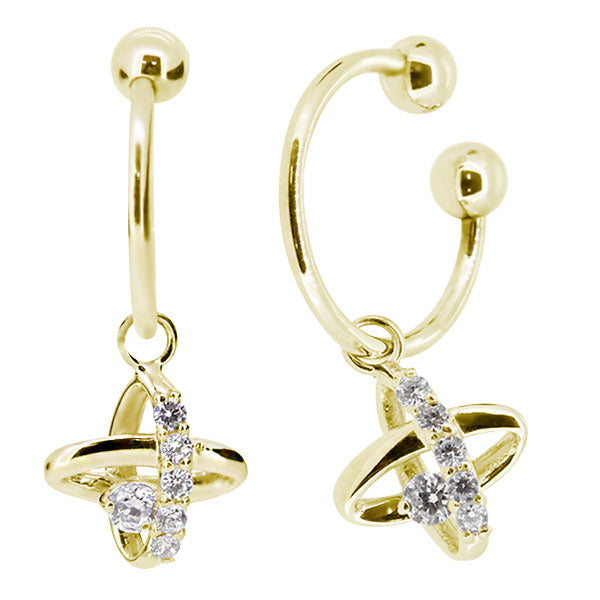 レディース イヤーカフ 揺れる チャーム 星 宇宙 Ear Cuff 選べる誕生石 10金 18金 プラチナ 天然石 フープイヤリング Hoop Earring 両耳