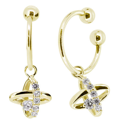 レディース イヤーカフ 揺れる チャーム 星 宇宙 Ear Cuff 選べる誕生石 10金 18金 プラチナ 天然石 フープイヤリング Hoop Earring 両耳