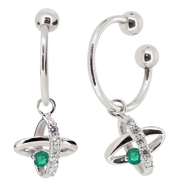 レディース イヤーカフ 揺れる チャーム 星 宇宙 Ear Cuff 選べる誕生石 10金 18金 プラチナ 天然石 フープイヤリング Hoop Earring 両耳