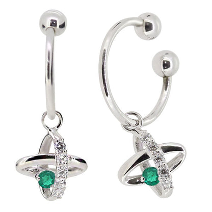レディース イヤーカフ 揺れる チャーム 星 宇宙 Ear Cuff 選べる誕生石 10金 18金 プラチナ 天然石 フープイヤリング Hoop Earring 両耳