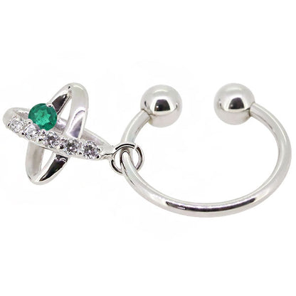 レディース イヤーカフ 揺れる チャーム 星 宇宙 Ear Cuff 選べる誕生石 10金 18金 プラチナ 天然石 フープイヤリング Hoop Earring 両耳