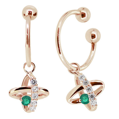 レディース イヤーカフ 揺れる チャーム 星 宇宙 Ear Cuff 選べる誕生石 10金 18金 プラチナ 天然石 フープイヤリング Hoop Earring 両耳