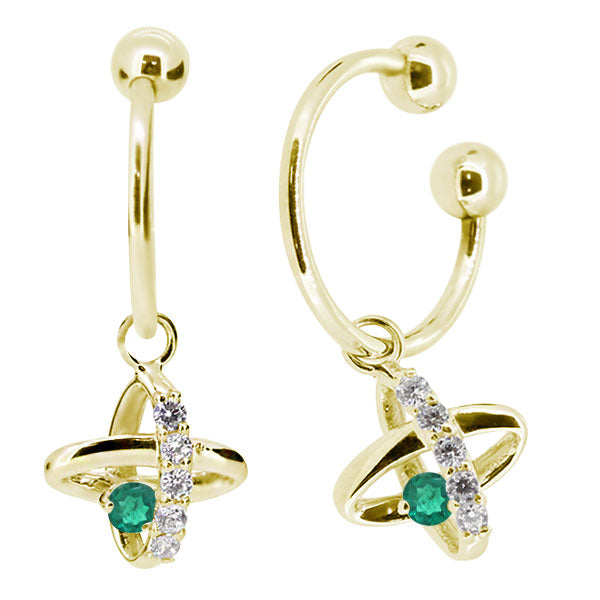 レディース イヤーカフ 揺れる チャーム 星 宇宙 Ear Cuff 選べる誕生石 10金 18金 プラチナ 天然石 フープイヤリング Hoop Earring 両耳